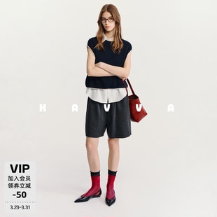 6037 2026夏KD3 HAVVA松紧腰直筒五分裤 宽松随性慵懒感女休闲西裤