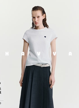 HAVVA极简风圆领修身短袖T恤优化比例女士上衣2026夏季T3-01012