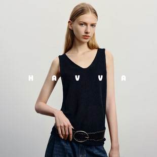 HAVVA镂空V领吊带背心针织衫 3461 弹力宽松舒适女士上衣2025夏D3