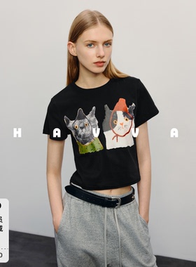 HAVVA天猫专供款印花T恤卡通图案正肩显瘦女士2026夏季T3-11550
