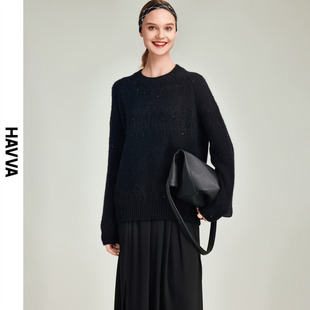 M85710 毛衣女宽松慵懒外穿设计感镂空针织衫 新款 HAVVA2023冬季