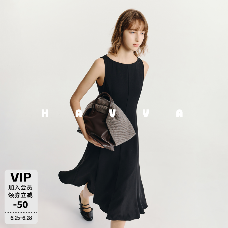 HAVVA无袖立体分割收腰连衣裙