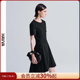 顯瘦氣質女士裙子2025夏季 Q2274 圓領連衣裙A字修身 HAVVA簡約短袖