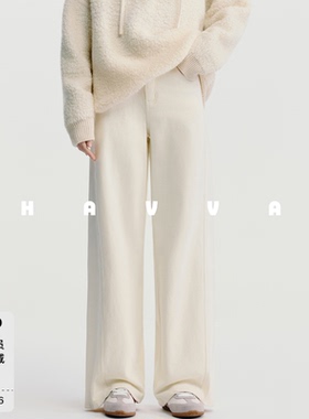 HAVVA休闲老钱感加绒加厚直筒牛仔裤女小众裤子2025秋冬KH3-3909