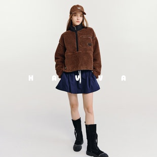 HAVVA舒适摇粒绒感套头衫 0261 仿生皮草外套女士保暖上衣2025冬P3