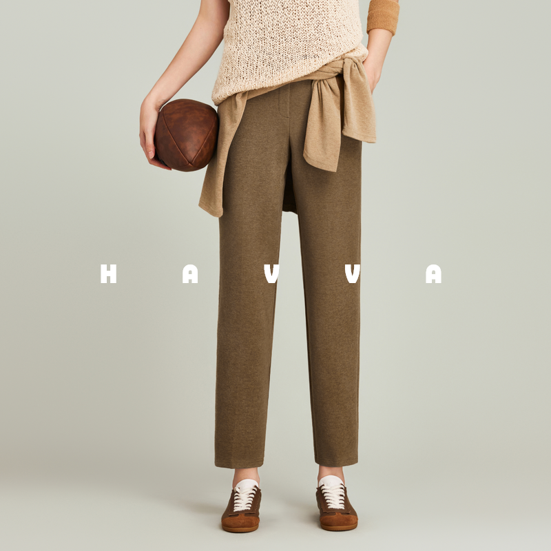 HAVVA松弛感锥形九分裤加绒加厚卫裤显瘦女裤子2025秋冬KX3-30260