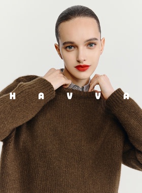 HAVVA简约经典款圆领短款毛衣松弛慵懒女士针织衫2025秋冬M3-4342