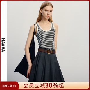 HAVVA撞色條紋圓領(lǐng)無(wú)袖 吊帶背心修身 顯瘦女士上衣2025夏季 0182