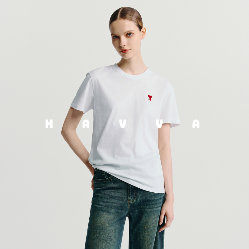 HAVVA短袖t恤女宽松ins圆领正肩显瘦半袖上衣2025春夏季T92520