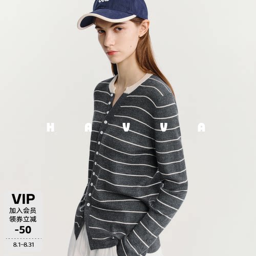 HAVVA经典条纹长袖针织开衫