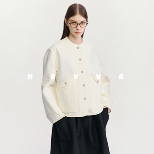 4269 HAVVA圆领大口袋休闲外套宽松舒适显瘦女开衫 上衣2026春季