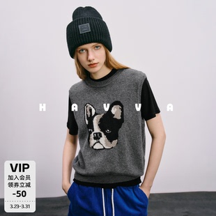 HAVVA叠搭好穿针织衫 马夹女保暖坎肩马甲毛衣背心2025秋冬M13450