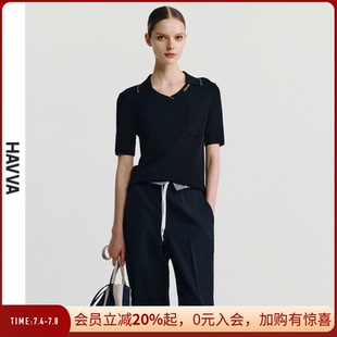 上衣2025夏M3 HAVVA休閑翻領(lǐng)正肩短袖 針織衫 舒適透氣女士半袖 3418