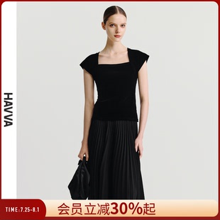 3392 HAVVA方领正肩短袖 T恤紧身显瘦修身 打底衫 女士上衣2025夏X3