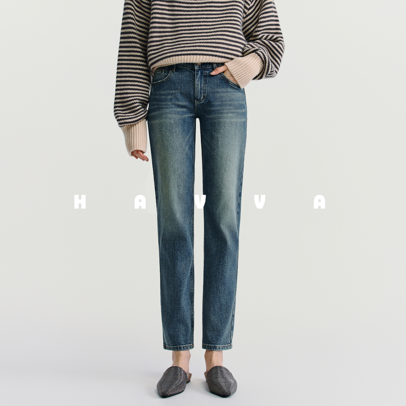 HAVVA修身显瘦九分牛仔裤舒适好穿搭女士烟管裤2025秋冬KN3-3837