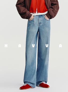 HAVVA设计感侧边压线直筒牛仔裤舒适好穿女士裤子2026春KN3-3933