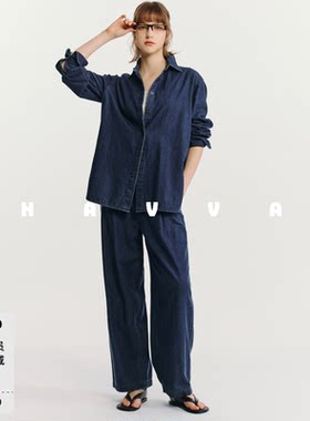 牛仔外套+阔腿牛仔裤两件套