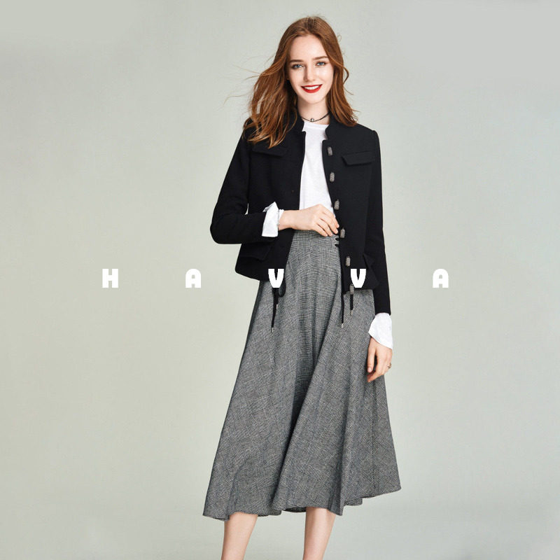 HAVVA立领小西装外套女士通勤高级感气质黑色西服2026春季W39850