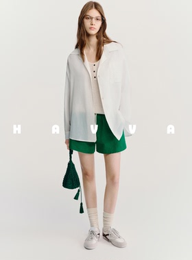 HAVVA休闲长袖衬衫宽松轻便薄款中长款女士上衣2026春季C3-3969