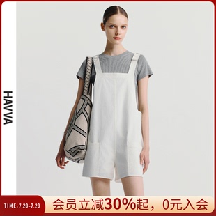 HAVVA松弛感短袖 女士2025夏季 T恤可调节宽松背带短裤 2030 套装