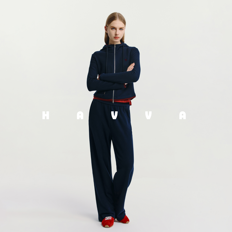 HAVVA连帽短款卫衣外套直筒卫裤两件套女士休闲套装2026春Z3-4708,女装/女士精品,时尚套装,淘宝优惠券,粉丝福利购,淘宝优惠卷