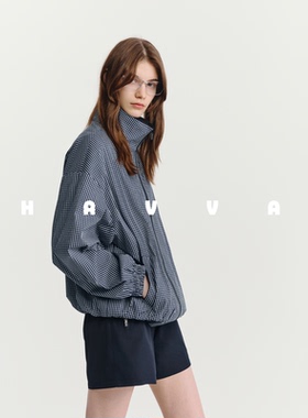 HAVVA设计感格纹肌理感立领拉链外套女士宽松开衫2026年春W3-4248
