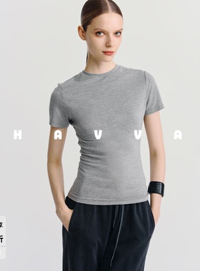 HAVVA修身正肩短袖T恤内搭高弹打底衫女士上衣2026春夏季T3-1086