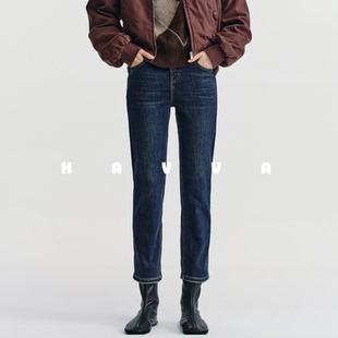 HAVVA加绒加厚九分直筒牛仔裤显瘦好穿搭女士裤子2026春KH3-3789