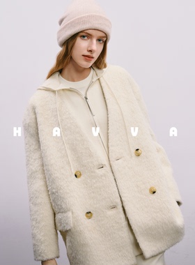 HAVVA舒适绒感廓形仿生皮草外套小众女士开衫上衣2025冬季P3-2569
