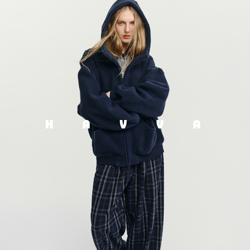 HAVVA毛绒质感连帽宽松版型外套柔软舒适女上衣2025年秋季W3-4091