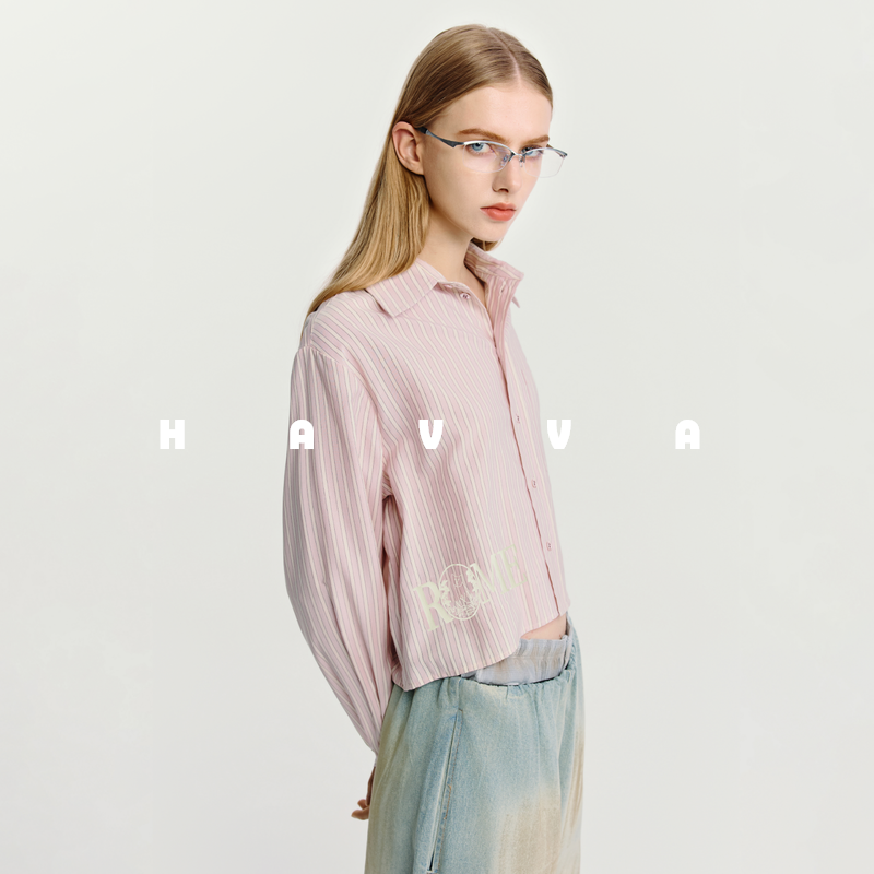 HAVVA松弛感条纹长袖休闲衬衫修饰身材比例女上衣2025秋冬C3-4658
