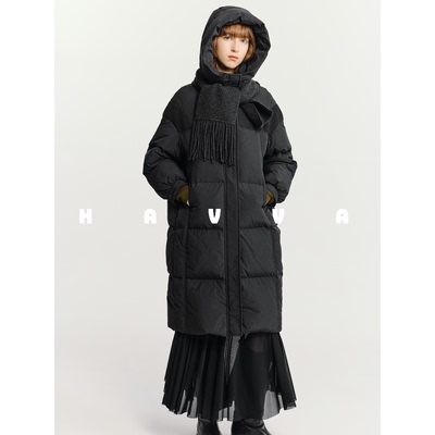 HAVVA中长款高充绒量羽绒服宽松直筒连帽女士外套2025冬季Y3-2627