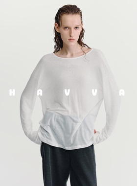 HAVVA莱赛尔天丝微透超薄露背空调衫宽松女士上衣2025夏季X3-3369