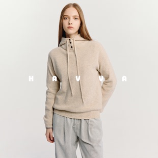 HAVVA好穿精织毛混纺连帽毛衣舒适软糯落肩袖针织衫2025冬M3-2698