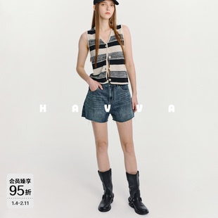 HAVVA高级感V领无袖条纹针织衫宽松舒适女士背心2026夏季L3-6767