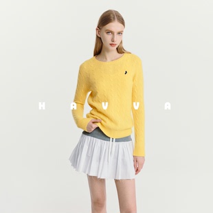 4555 HAVVA设计感圆领绞花纹理毛衣女士套头保暖针织衫 2025冬季