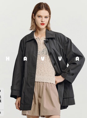 HAVVA翻领宽松短款风衣工装风遮肉显瘦女士外套2026春季F3-4912