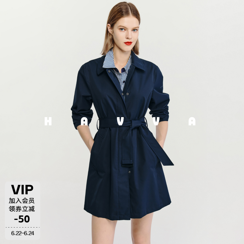 HAVVA翻领衬衫式中长款风衣