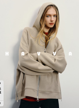 HAVVA休闲连帽卫衣外套双开拉链慵懒感女士上衣2026春季W3-2850
