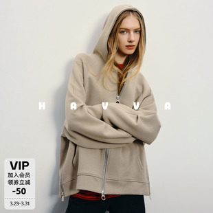 HAVVA休闲连帽卫衣外套双开拉链慵懒感女士上衣2026春季 2850