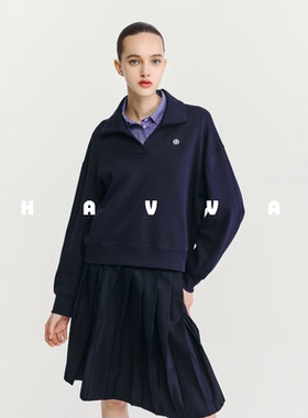 HAVVA刺绣翻领长袖套头卫衣宽松舒适休闲女士上衣2026春季V3-4483