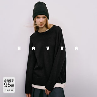 HAVVA不费心穿搭宽松毛衣落肩袖女士针织衫上衣2025秋冬M86751