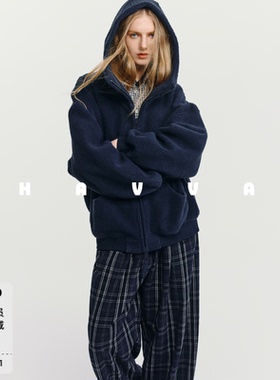 HAVVA毛绒质感连帽宽松版型外套柔软舒适女上衣2026春季W3-4091