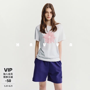 HAVVA立体刺绣图案圆领短袖T恤宽松显瘦女士上衣2026夏季T3-12630