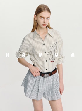 HAVVA减龄长袖休闲衬衫女宽松随性舒适感开衫上衣2026春季C3-4663