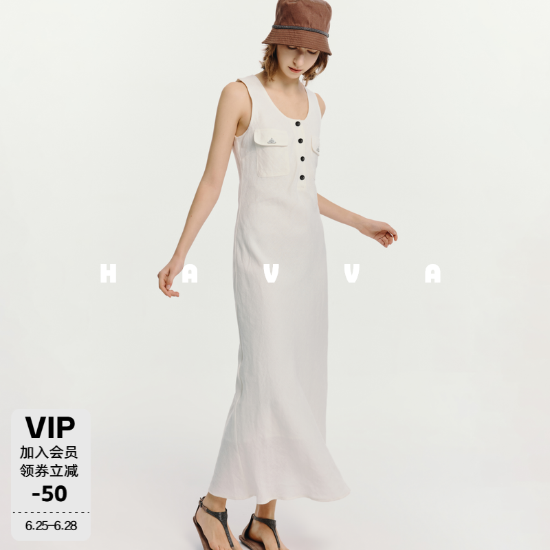 HAVVA女士修身亚麻无袖连衣裙