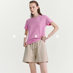 3491 上衣2025夏T3 HAVVA休闲圆领短袖 T恤正肩舒适长绒棉女士半袖