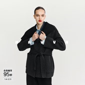 HAVVA高级感带腰带毛呢大衣短款 4103 气质女士开衫 外套2025冬季