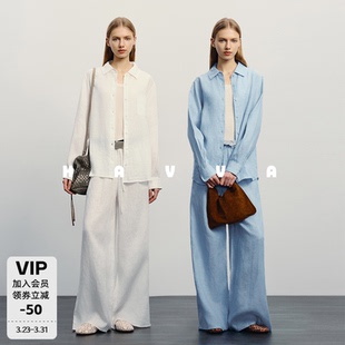 衬衫 松紧腰休闲裤 2026春季 33430 两件套女士套装 HAVVA宽松长袖