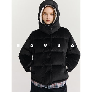 HAVVA高蓬松度加厚连帽羽绒服女短款保暖面包服外套2025冬Y3-2378